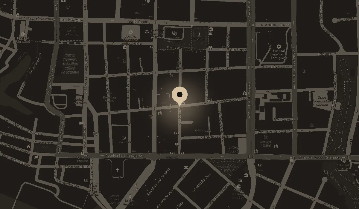 Mapa do Centro de Manaus com a Rua Barroso, 36 marcada